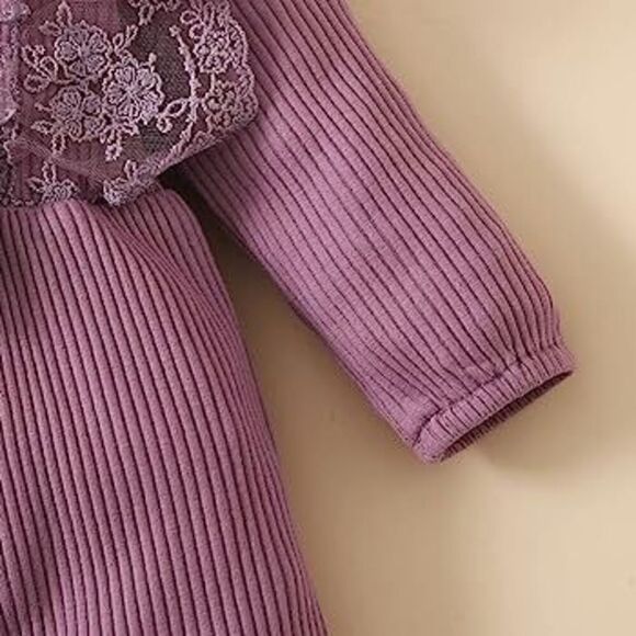 Newborn Infant purple size 0/3 mos Girl Ruffle Long Sleeve Romper Jumpsuit Bowkn - Picture 7 of 10